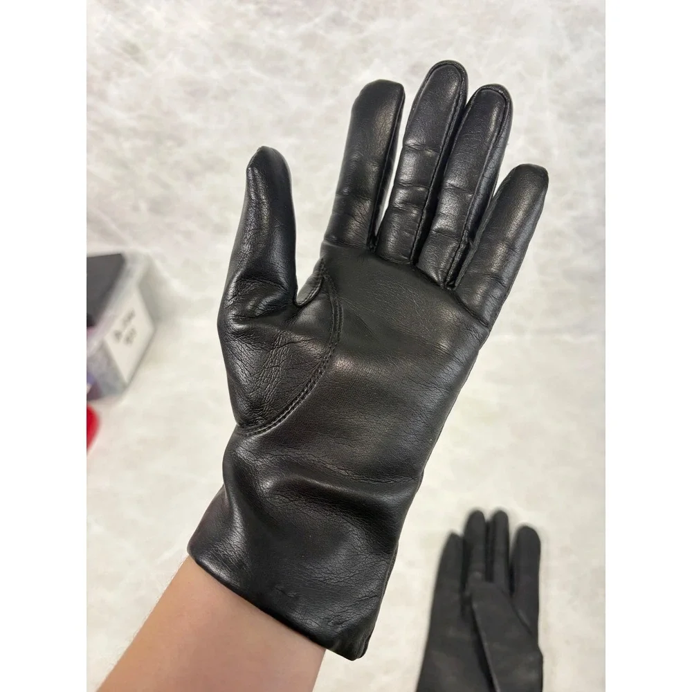 Vintage Black Vinyl Gloves Womens Large Acrylic Lined Winter Dress Gloves
